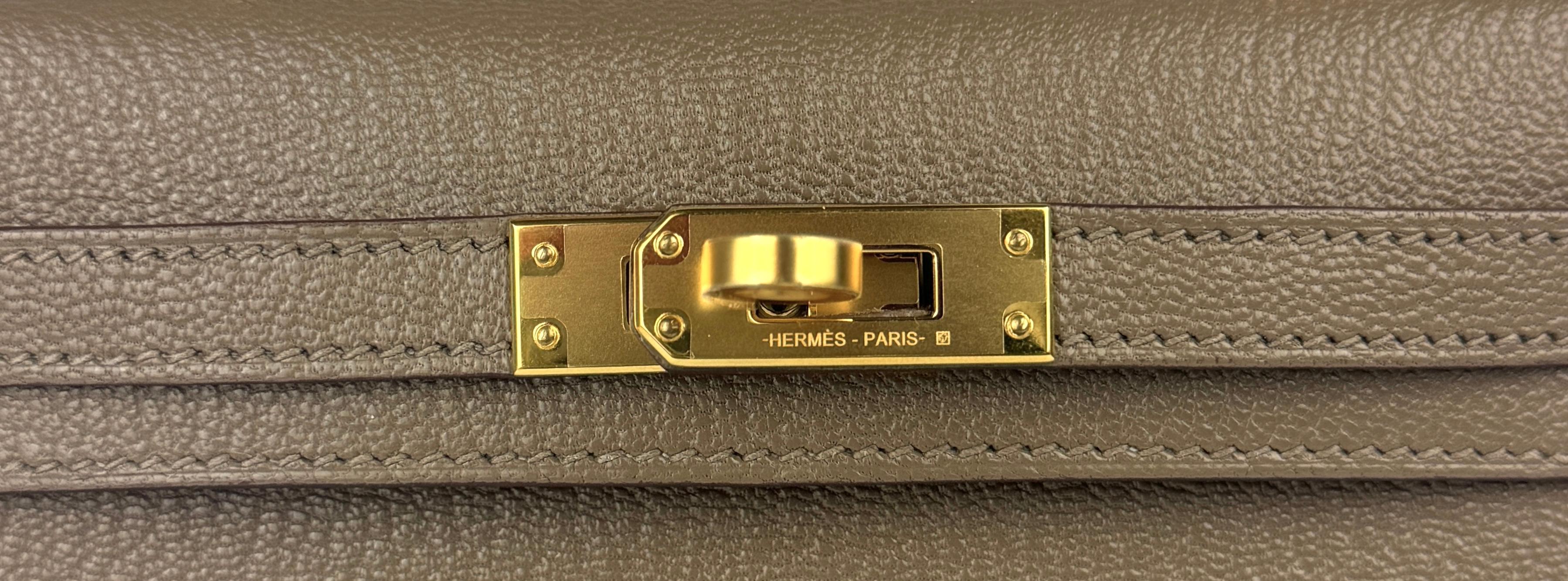 Hermes Kelly Mini 20 Special Order Etoupe Gray & Gris Chèvre Leather Gold Hwr 3