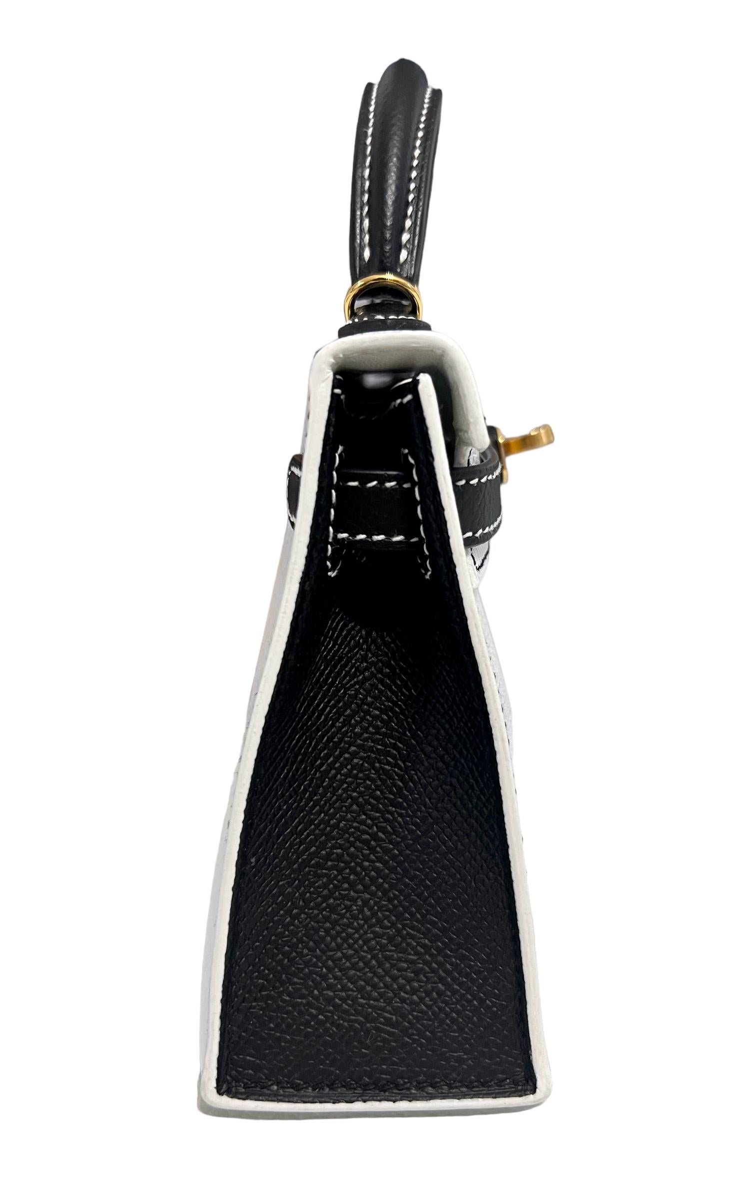 Women's or Men's Hermes Kelly Mini 20 Special Order Panda White Black Epsom Gold Hardware New