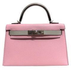 Hermes Kelly Mini 20 Sonderbestellung Rose Sakura Gris Perle Gray Chèvre Palladium