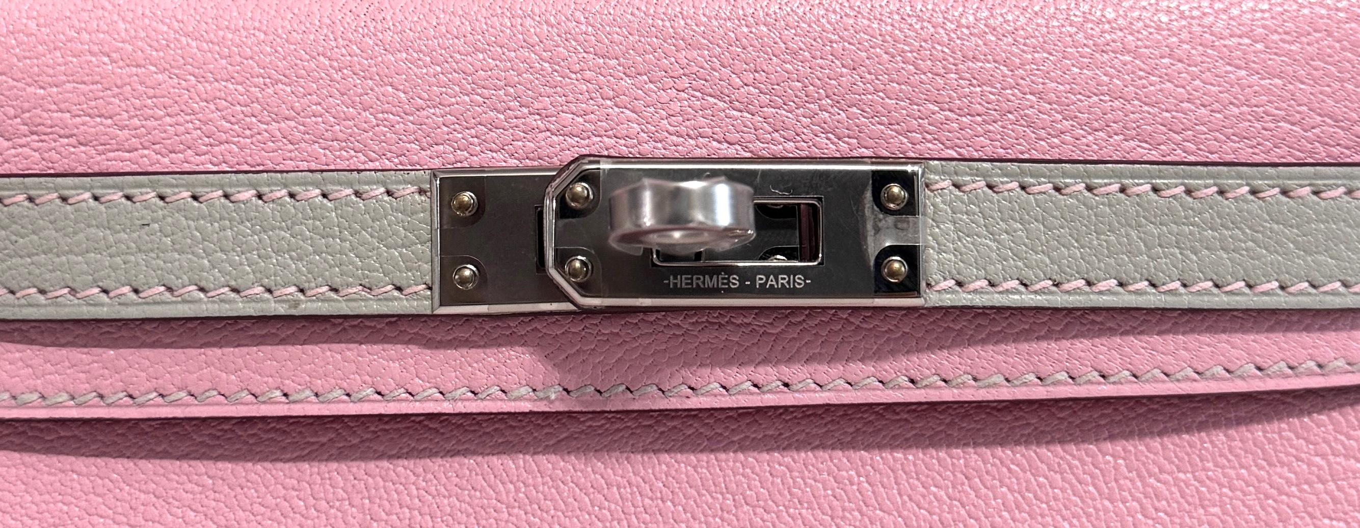 Hermes Kelly Mini 20 Special Order Rose Sakura Gris Perle Gray Chèvre Palladium 1