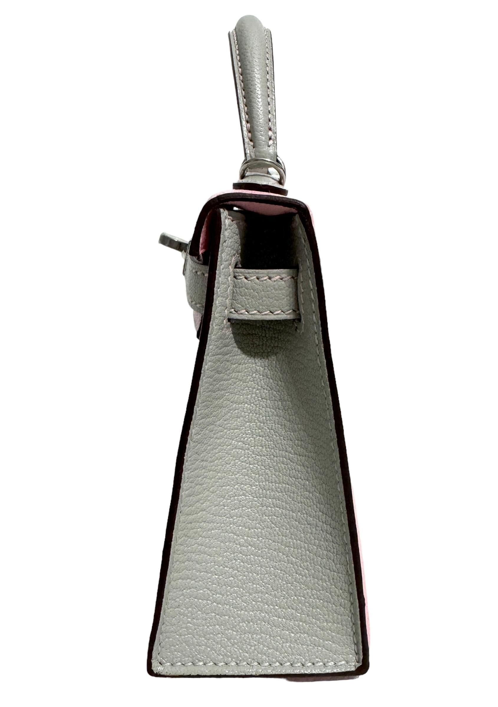 Hermes Kelly Mini 20 Special Order Rose Sakura Gris Perle Gray Chèvre Palladium 3