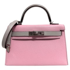 Hermes Kelly Mini 20 Special Order Rose Sakura Gris Perle Gray Chèvre Palladium