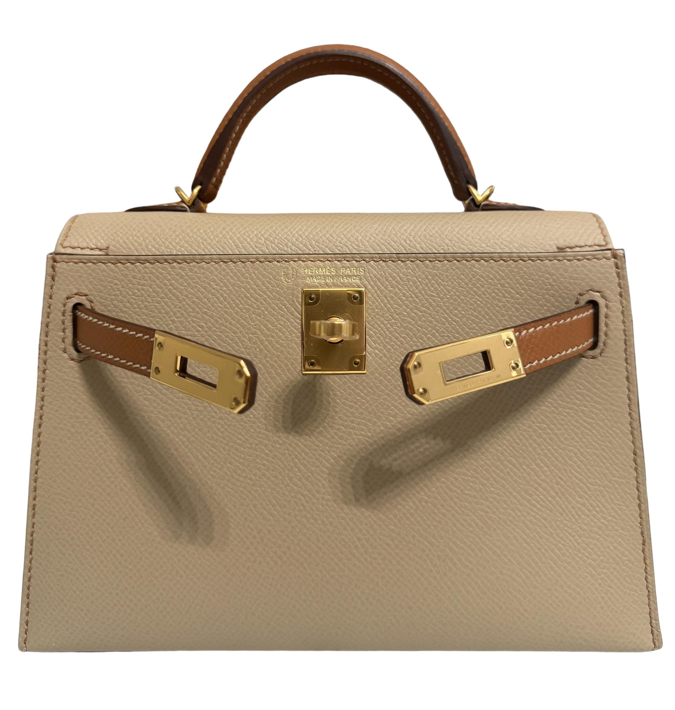Brown Hermes Kelly Mini 20 Special Order Trench Beige & Gold Tan Epsom Gold Hardware