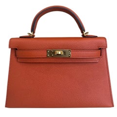 Hermes Kelly Mini 20 Terre Battue Epsom Leder Gold Hardware Seltene Umhängetasche