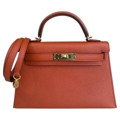 Hermes Kelly Mini 20 Terre Battue Epsom Leder Gold Hardware Seltene Umhängetasche
