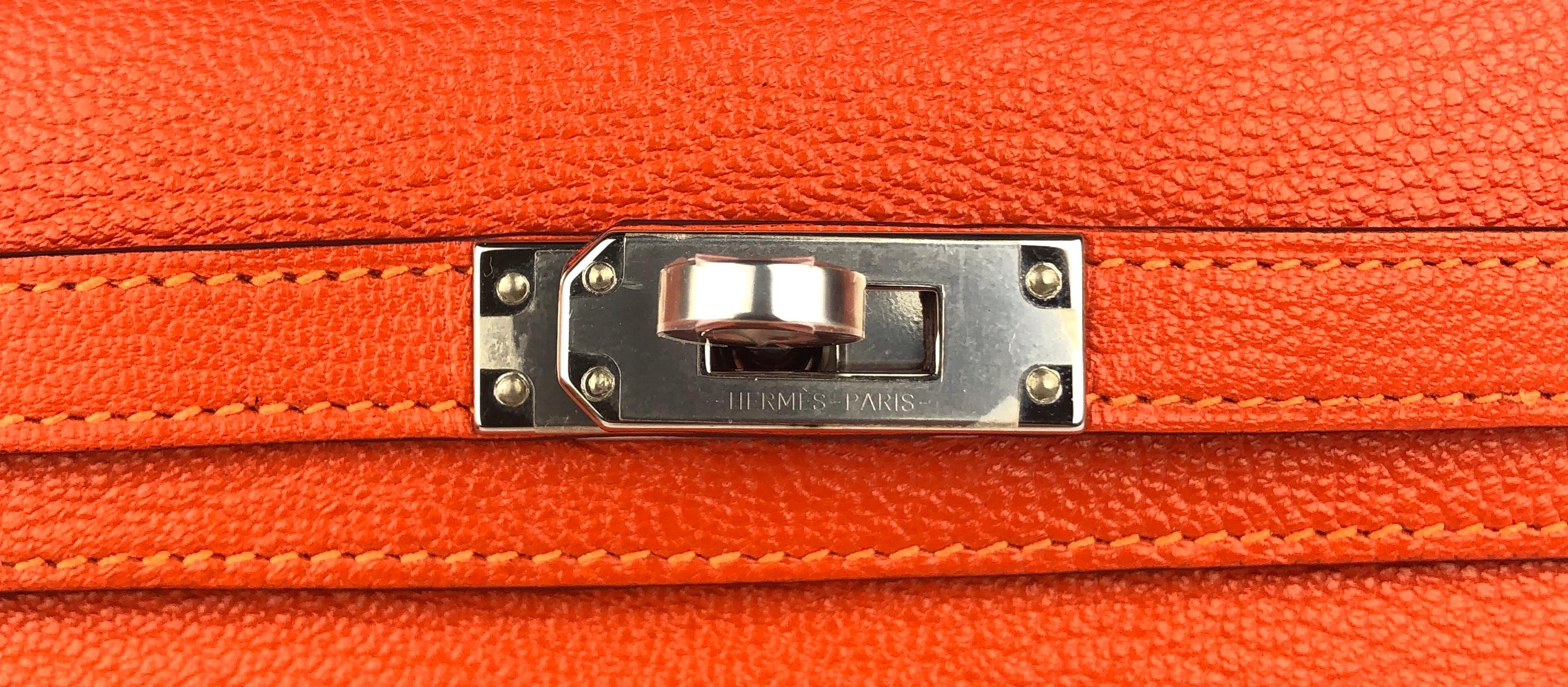 Hermes Kelly Mini 20 Verso Feu Orange Rose Eglantine Chèvre Leather Palladium  1