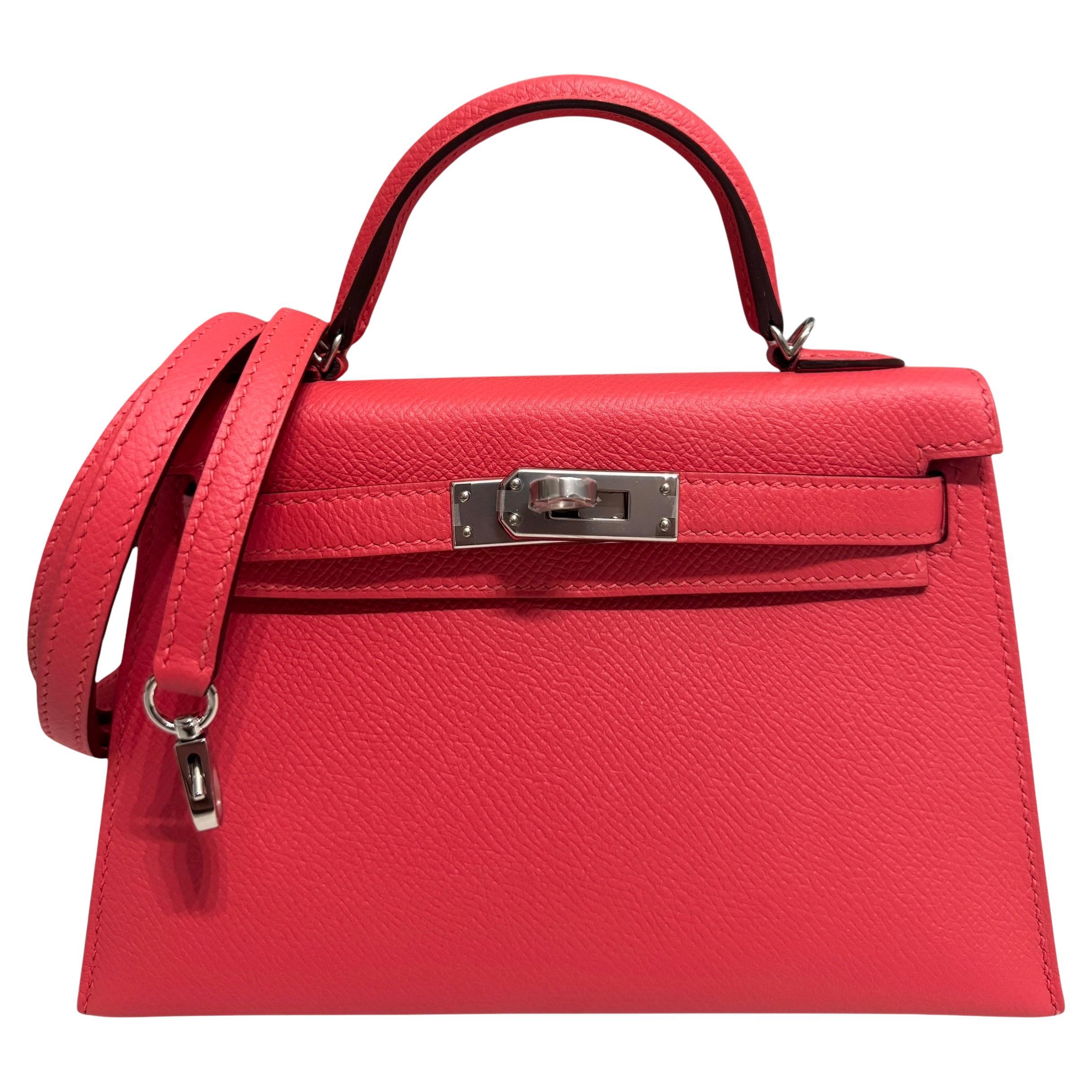 Hermes Kelly Mini 20 Verso Rose Texas Pink Rouge Int Epsom Leather Gold Hardware For Sale