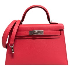 Hermes Kelly Mini 20 Verso Rose Texas Pink Rouge Int Epsom Leather Gold Hardware