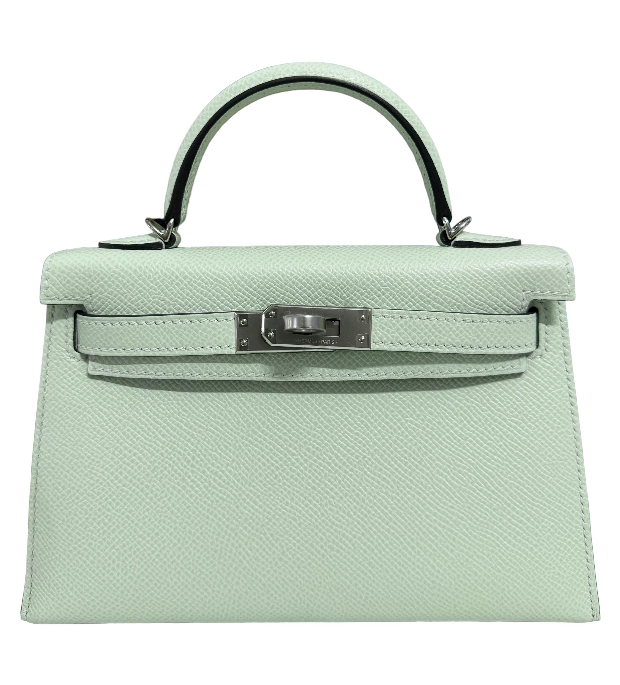 New Ultra Rare and Hardest to get Hermes Mini Kelly 20 Vert Fizz Epsom Leather Complimented by Palladium Hardware. 2024 Purchase B Stamp 2023. Includes all Accessories and Box.

Shop with Confidence from Lux Addicts. We are a very well known and