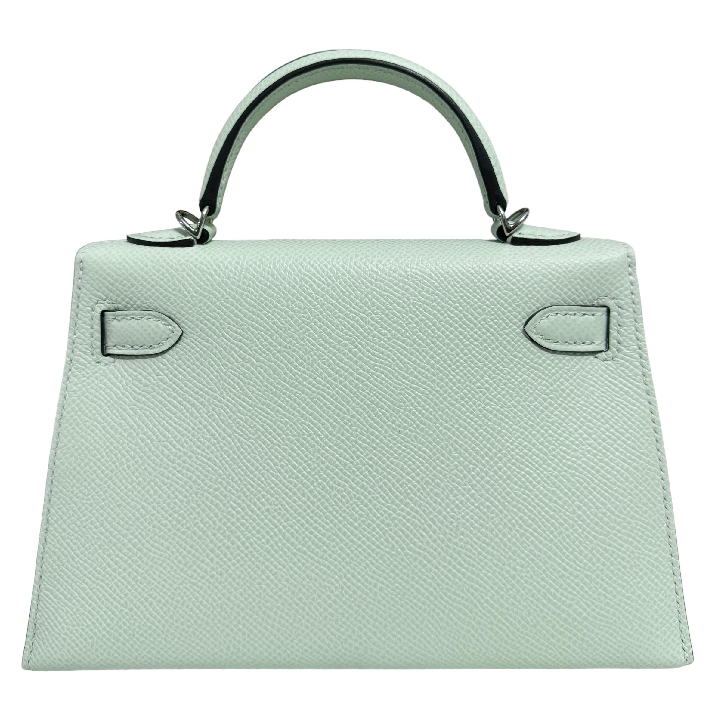 Hermes Kelly Mini 20 Vert Fizz Green Epsom Leather Palladium Hardware RARE NEW 1