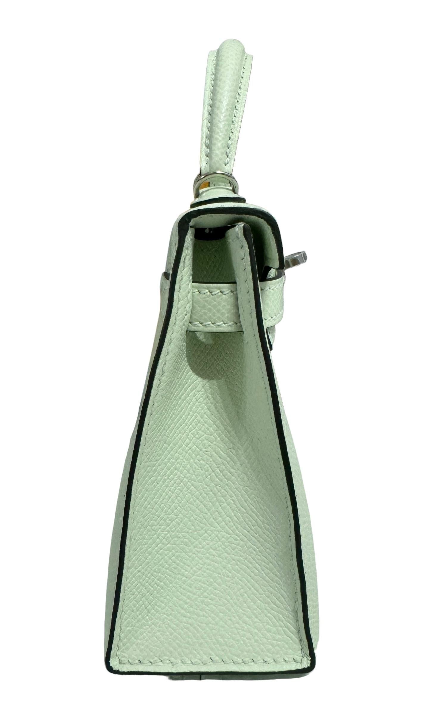 Hermes Kelly Mini 20 Vert Fizz Green Epsom Leather Palladium Hardware RARE NEW 3