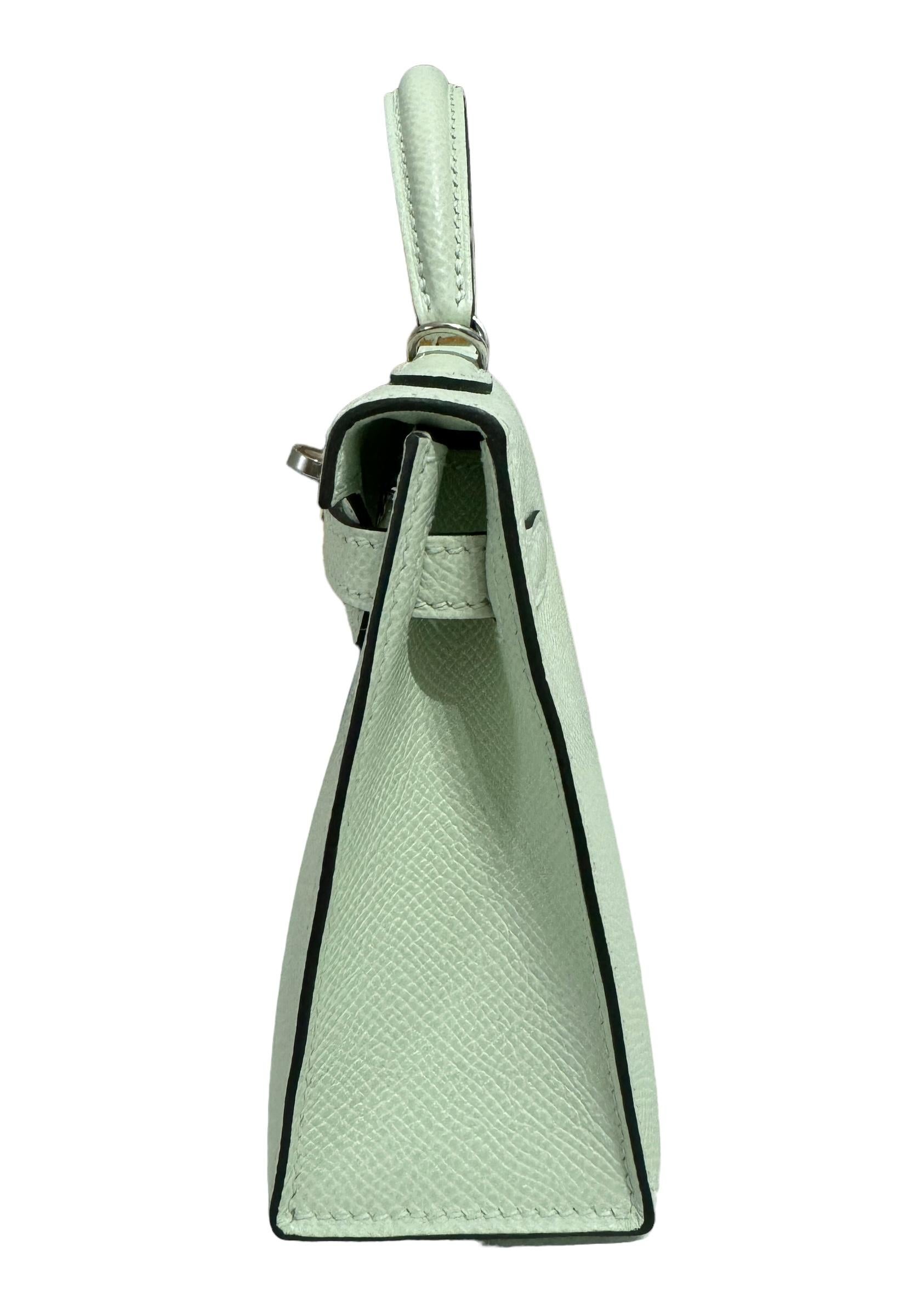 Hermes Kelly Mini 20 Vert Fizz Green Epsom Leather Palladium Hardware RARE NEW 4