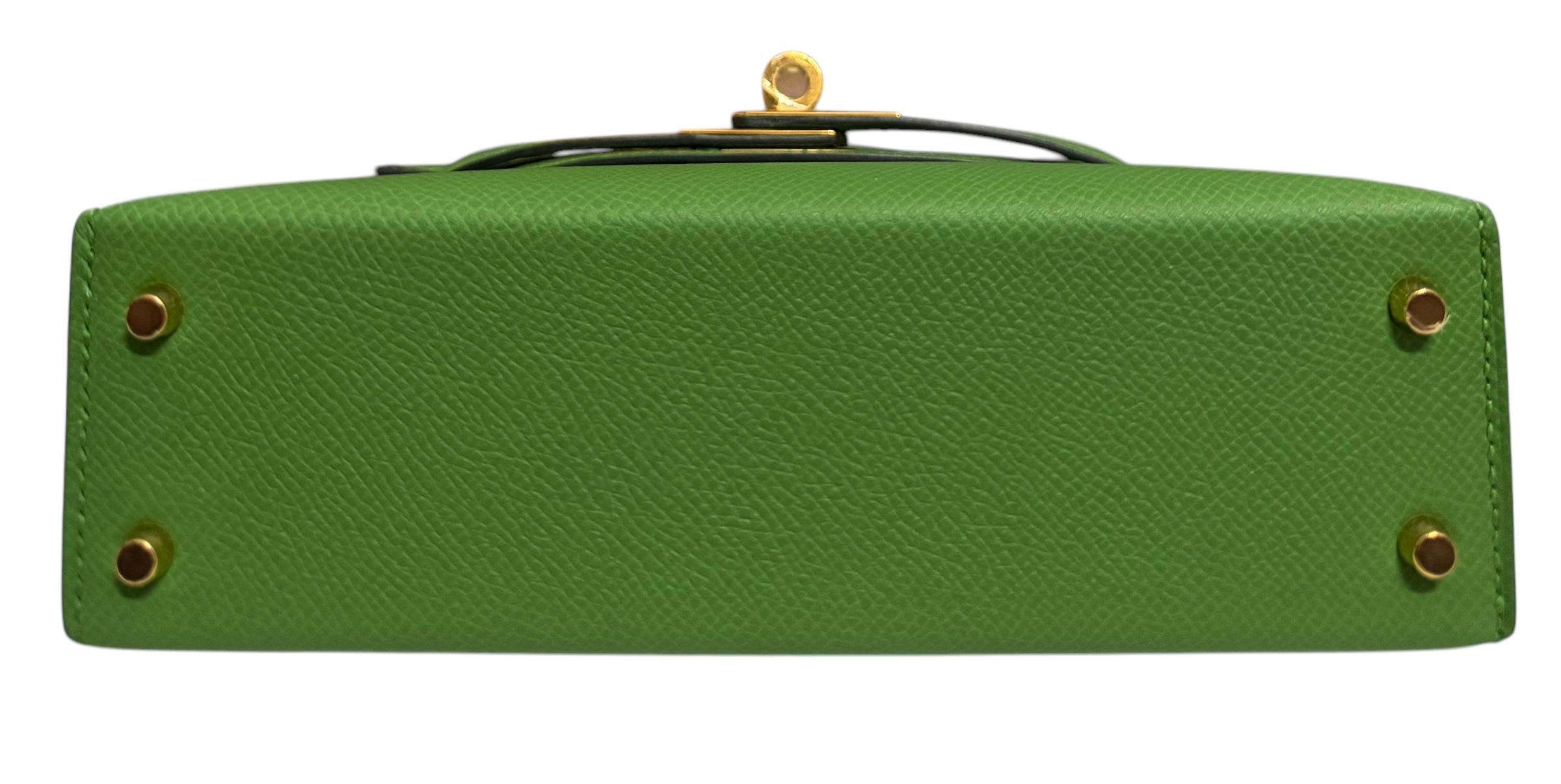 Hermes Kelly Mini 20 Vert Yucca Green Epsom Leather Gold Hardware RARE 1