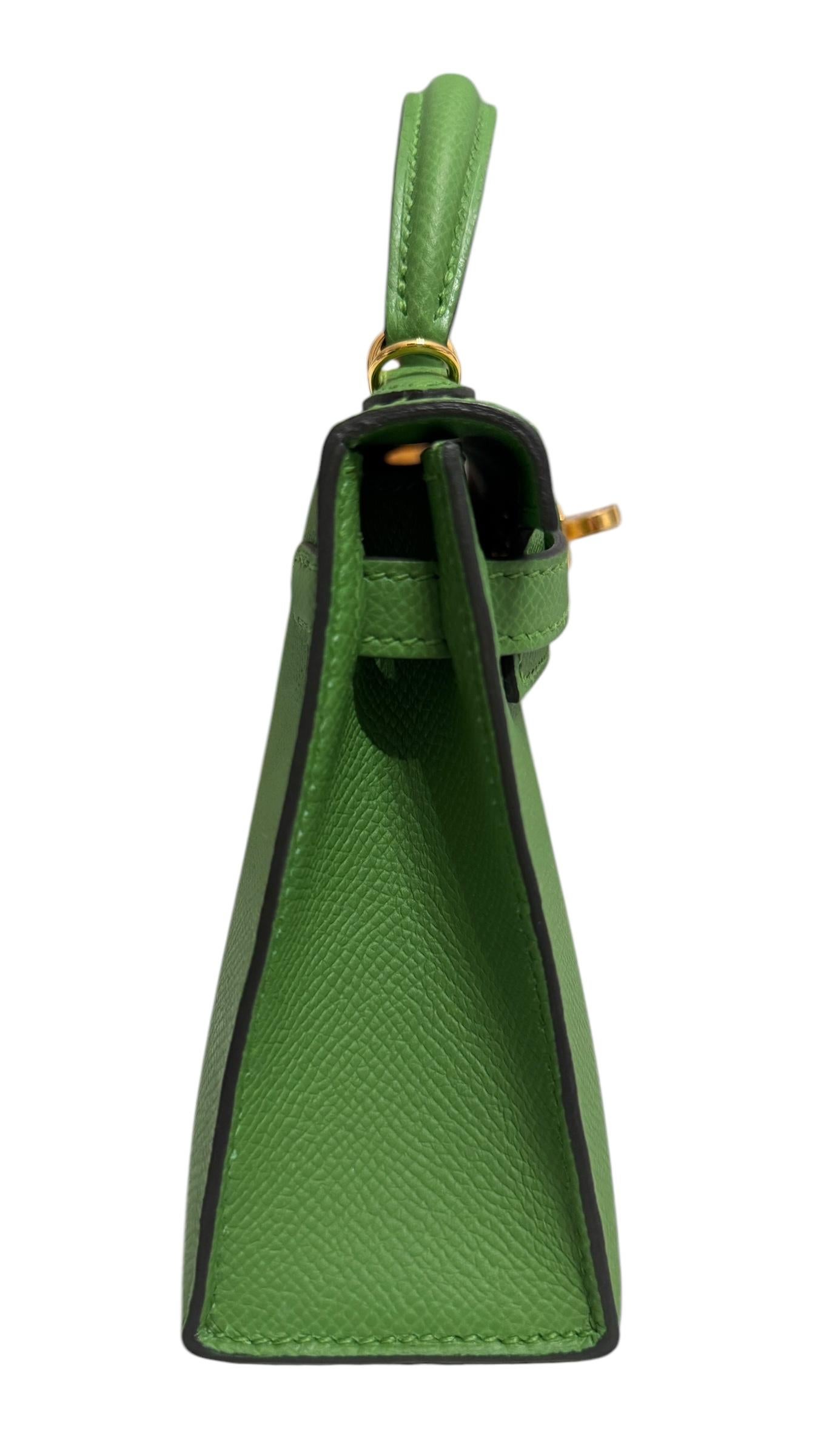 Hermes Kelly Mini 20 Vert Yucca Green Epsom Leather Gold Hardware RARE 3