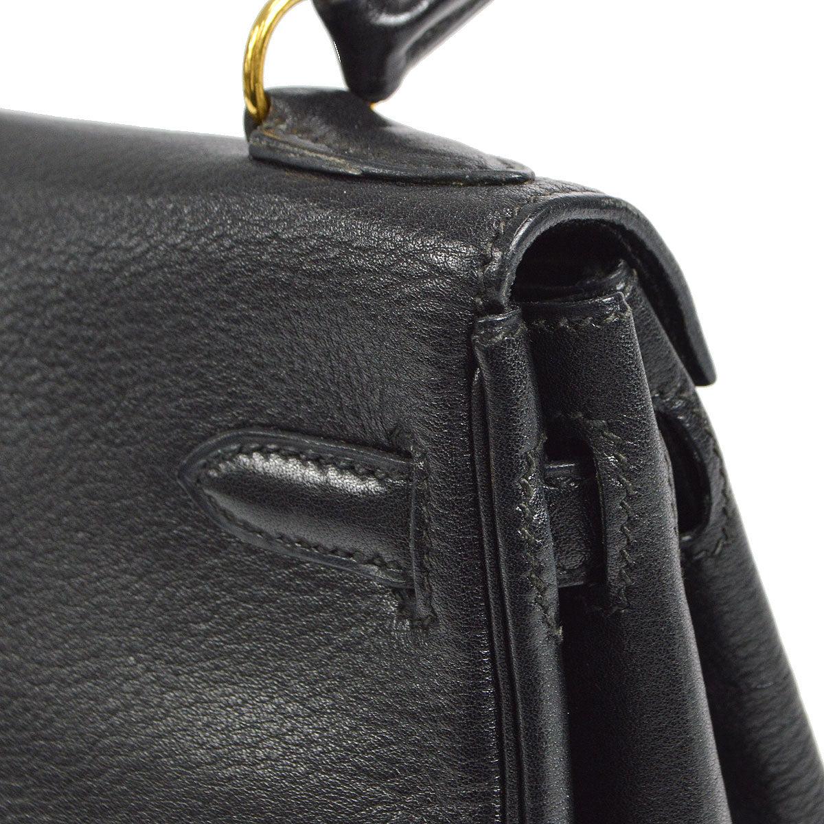 HERMES Kelly Mini Black Veau Gulliver Leather Gold Small Top Handle Shoulder Bag 1