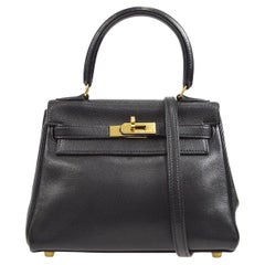 HERMES Kelly Mini Black Veau Gulliver Leather Gold Small Top Handle Handbag