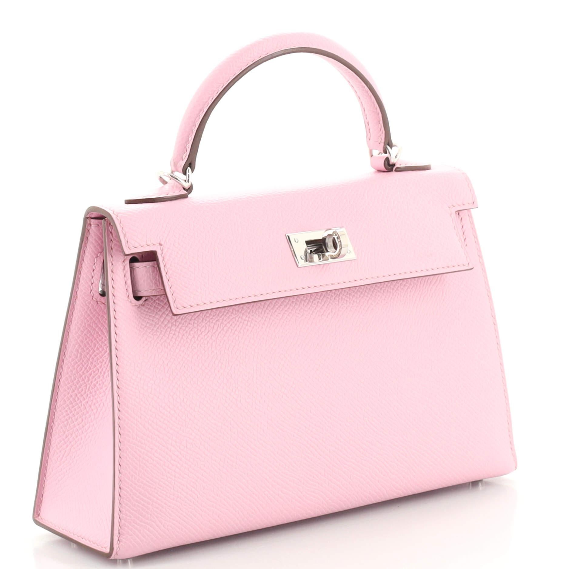 Hermes Kelly Mini II Bag Mauve Sylvestre Epsom with Palladium Hardware 20 In Good Condition In NY, NY