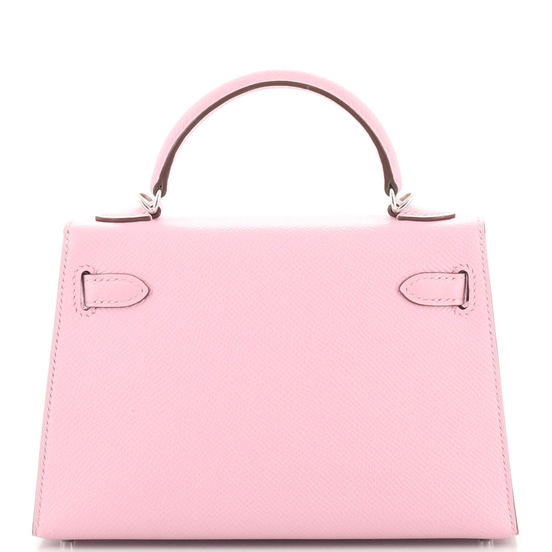 Women's or Men's Hermes Kelly Mini II Bag Mauve Sylvestre Epsom with Palladium Hardware 20
