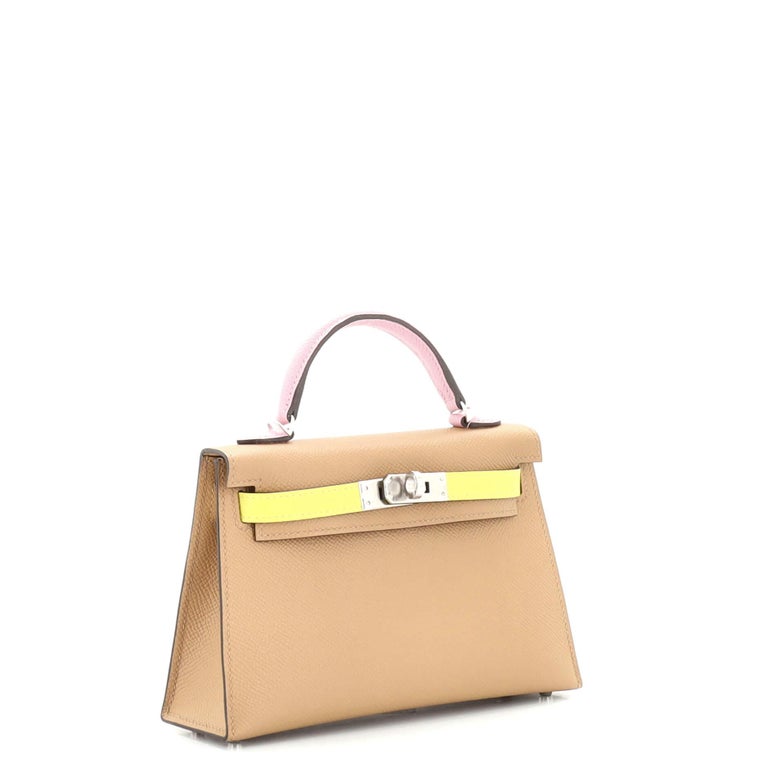 Hermès Kelly Mini II Tricolore Verso Craie/Mauve Pale/Gold Veau Epsom PHW  For Sale at 1stDibs