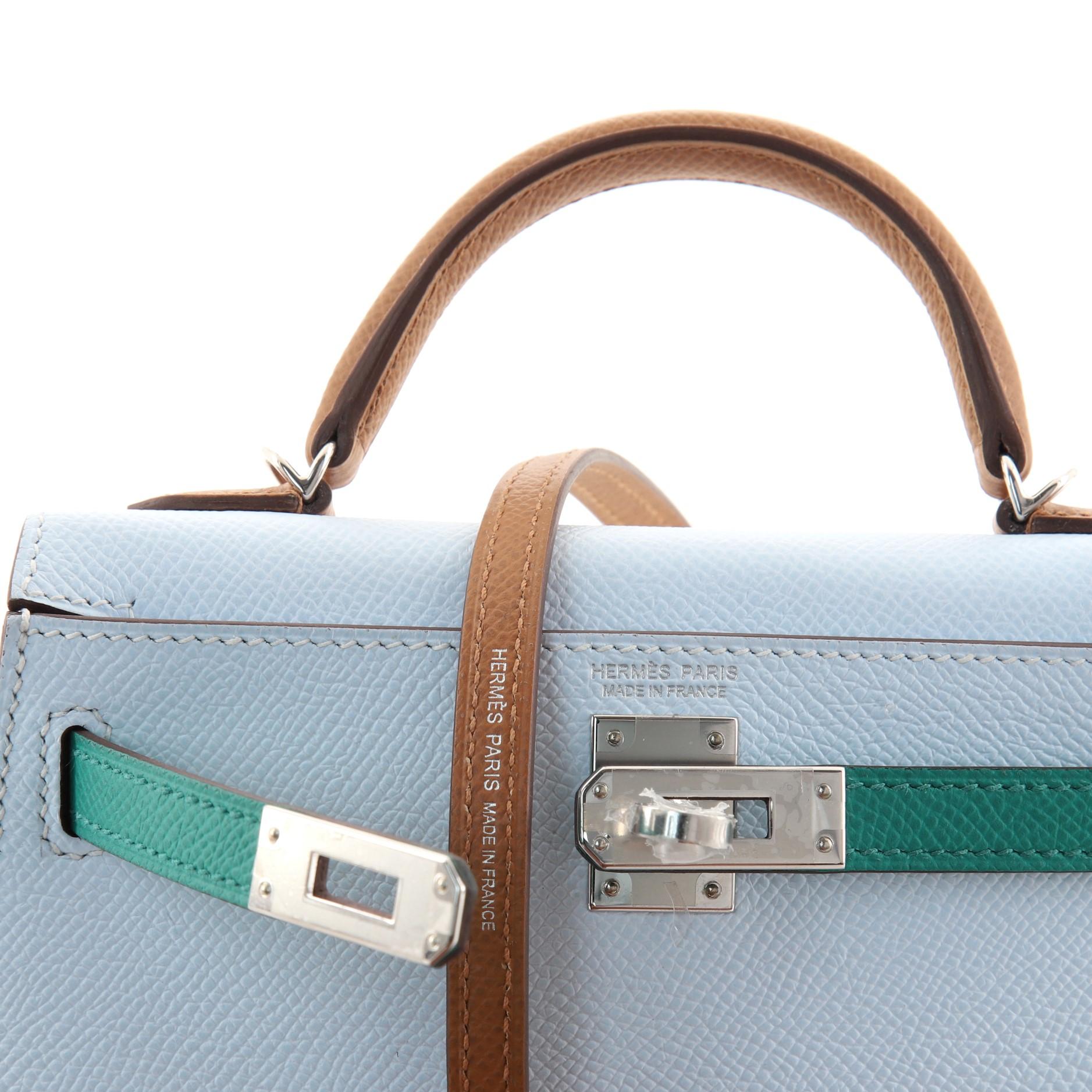 Hermes Kelly Mini II Bag Tricolor Epsom with Palladium Hardware 20 In Good Condition In NY, NY