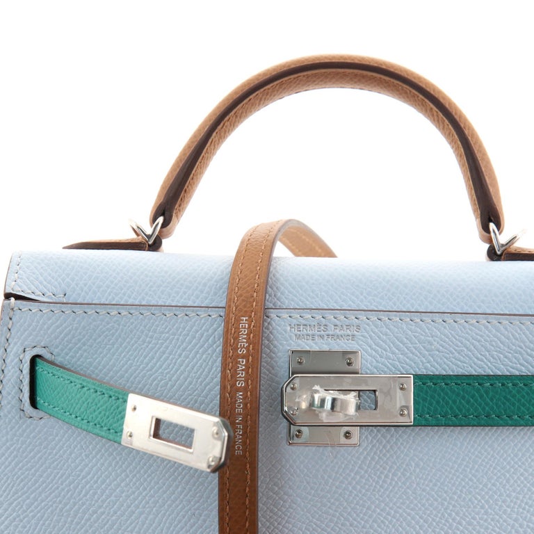Hermès Kelly Nata, Chai and Gris Meyer Tri-Color Epsom Mini II 20 Palladium Hardware, 2022 (Very Good), White/Brown/Grey Womens Handbag