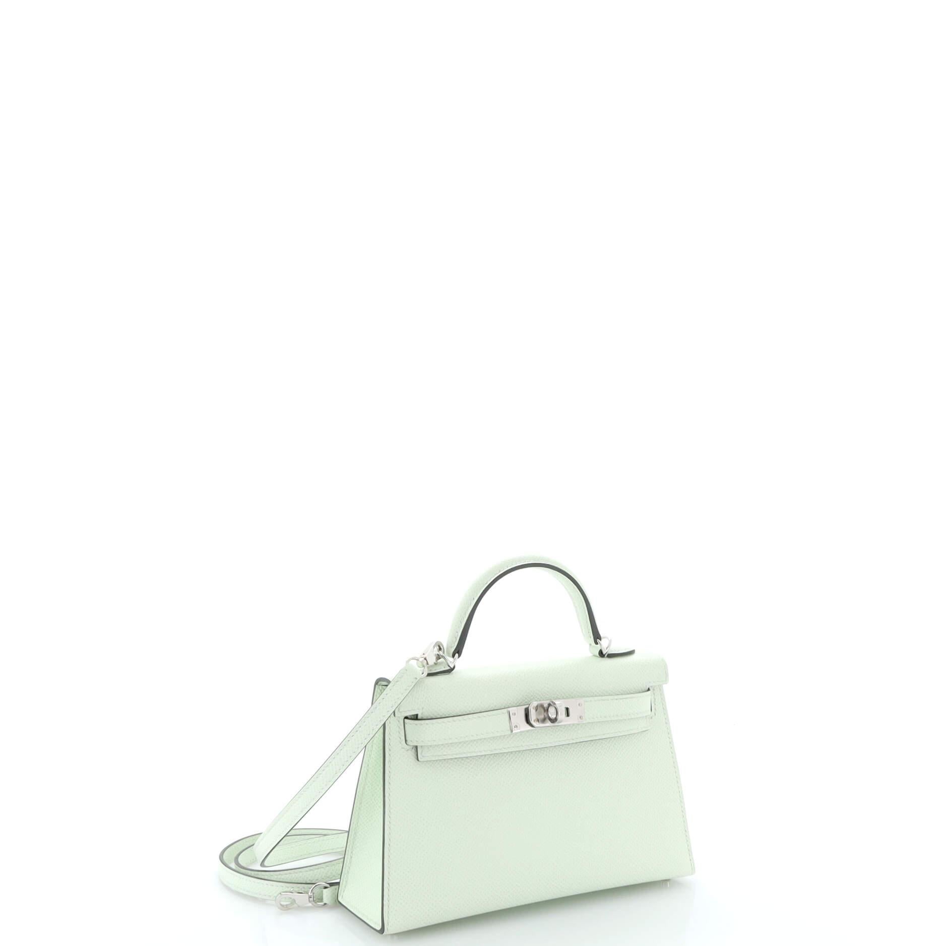 Sac Hermes Kelly Mini II Vert Fizz Epsom avec accessoires en palladium 20 Bon état à NY, NY