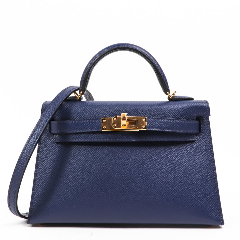 Hermès Kelly Mini II Blue Sapphire Epsom GHW For Sale at 1stDibs