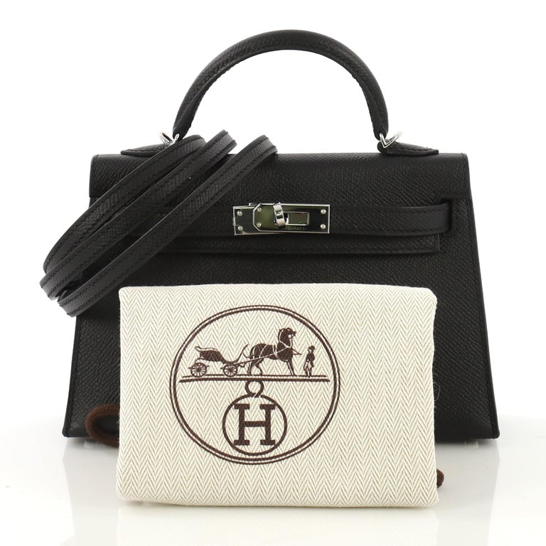 Hermes Kelly Mini II Bag Noir Epsom with Palladium Hardware 20 at 1stDibs