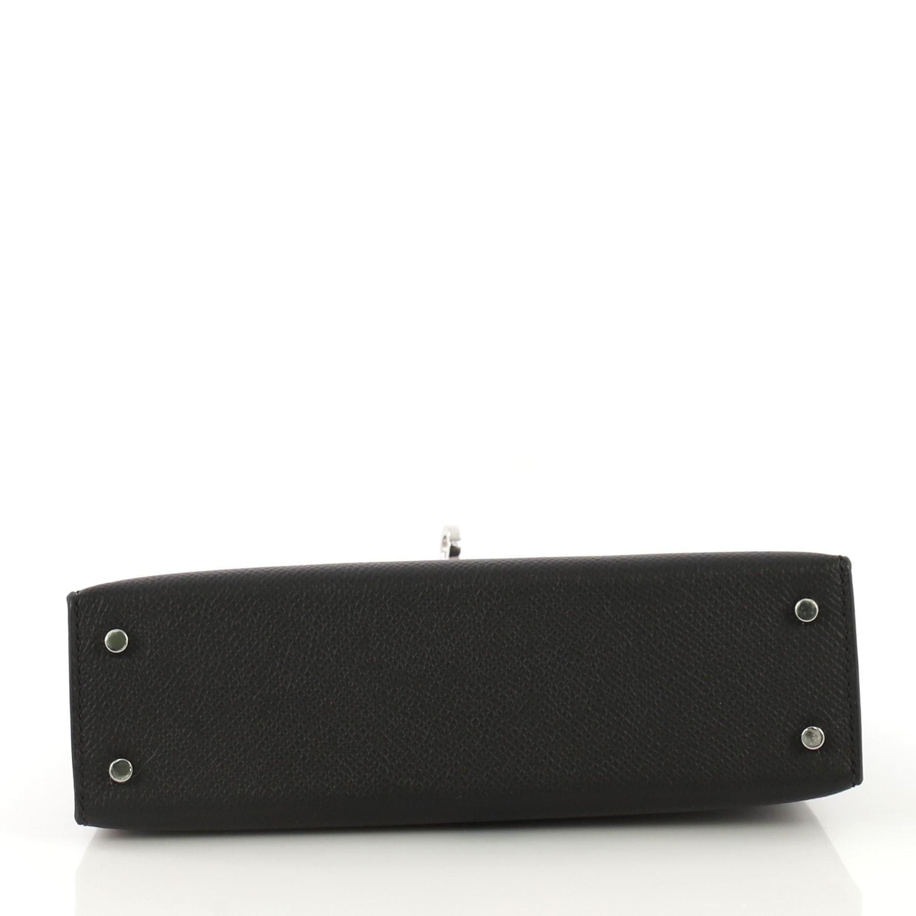Black Hermes Kelly Mini II Handbag Noir Epsom with Palladium Hardware 20