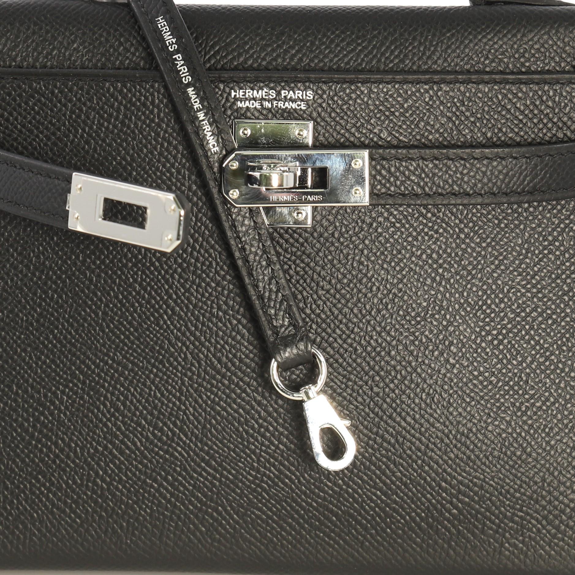 Hermes Kelly Mini II Handbag Noir Epsom with Palladium Hardware 20 In Excellent Condition In NY, NY