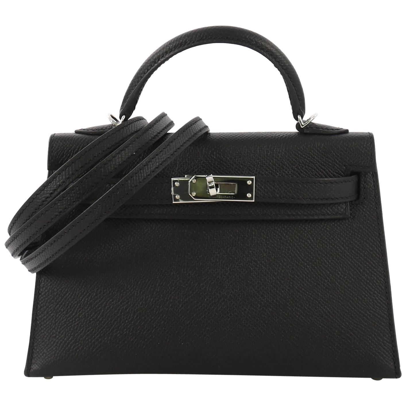 Hermes Kelly Mini II Handbag Noir Epsom with Palladium Hardware 20