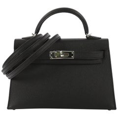 Hermes Kelly Mini II Handbag Noir Epsom with Palladium Hardware 20