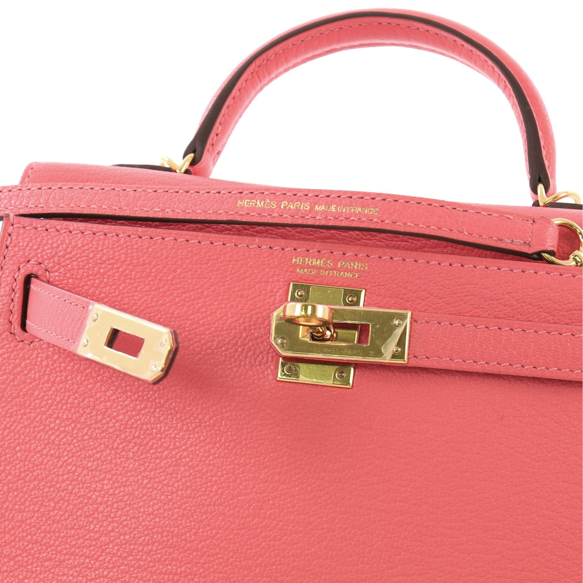 Pink Hermes Kelly Mini II Handbag Rose Lipstick Chevre Mysore with Gold Hardware 20