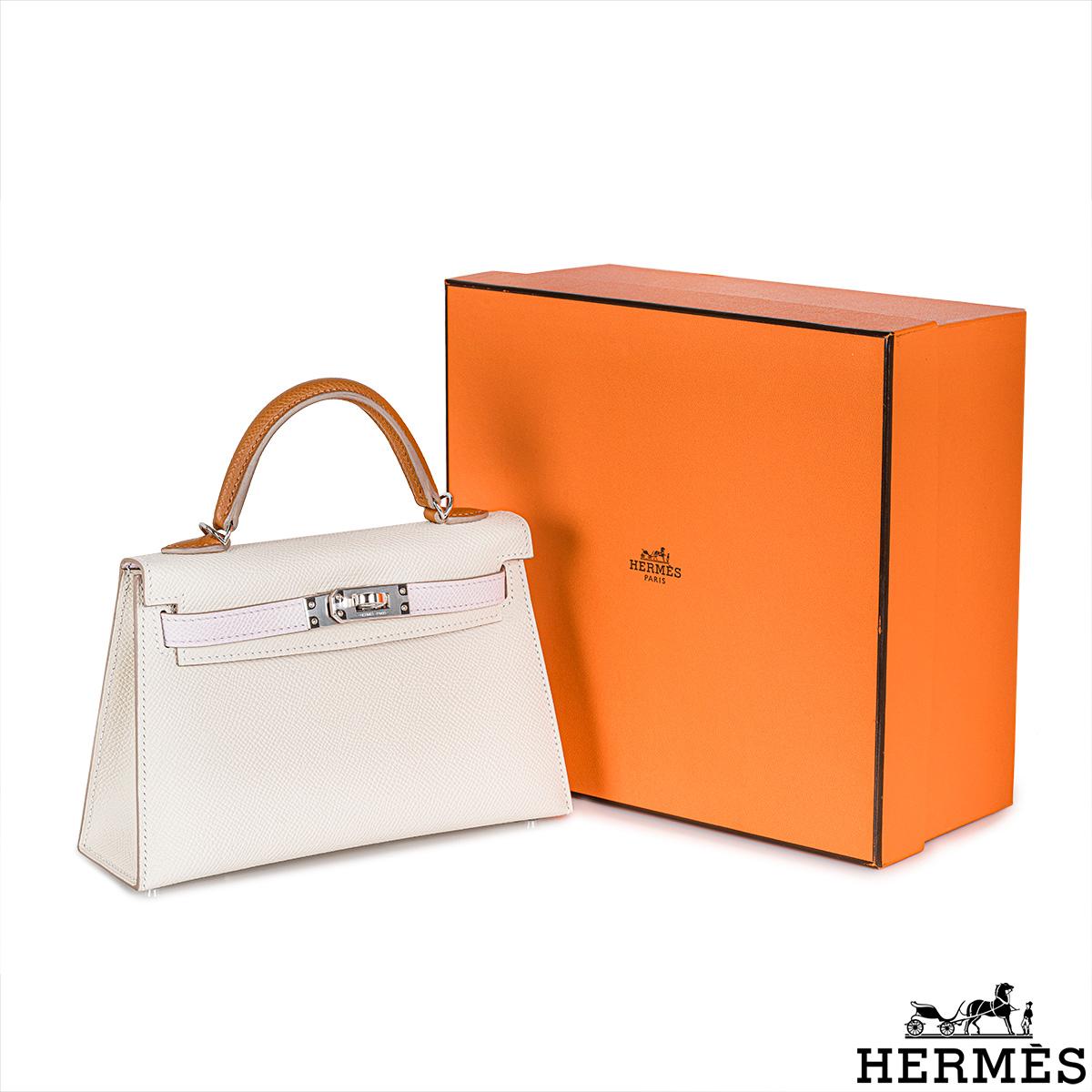 Hermès Kelly Mini II Tricolore Verso Craie/Mauve Pale/Gold Veau Epsom PHW For Sale 4