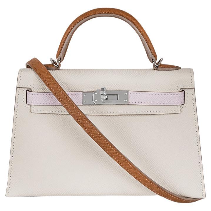 Hermès Kelly Mini II Tricolore Verso Craie/Mauve Pale/Gold Veau Epsom PHW im Angebot