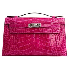 Hermès Kelly Mini Pochette Rose Mexico Alligator Mississippiensis PHW K Stamp