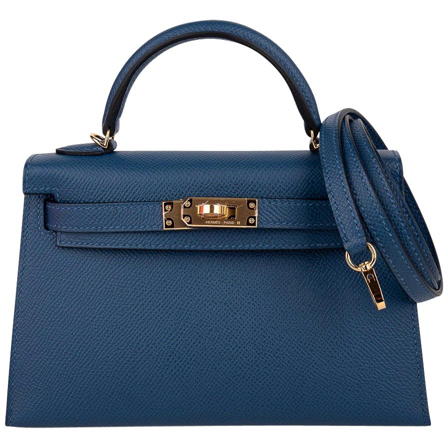 Hermès Kelly Bleu Sapphire Box Calf Mini Sellier 20 Gold Hardware, 1991, Womens Handbag