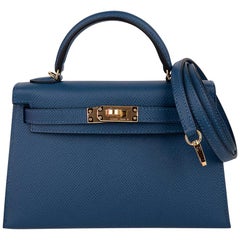 Hermes Kelly Mini Sellier 20 Bag Deep Blue Epsom Leather Gold Hardware