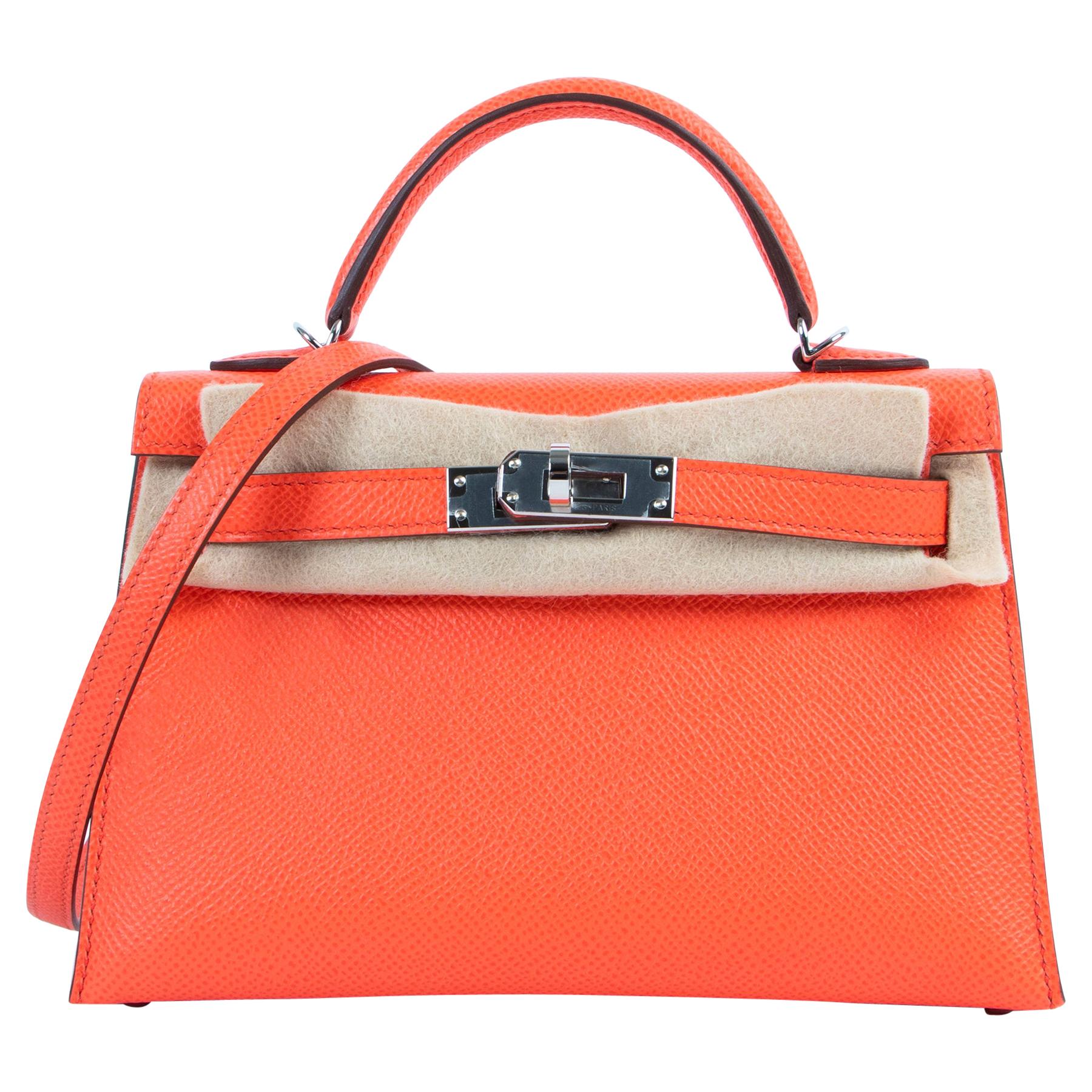 Hermes Kelly 20 Mini Sellier Bag Orange Feu / Rose Eglantine