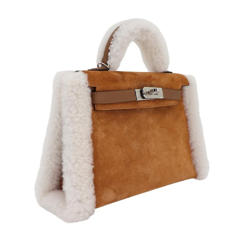 Hermes Kelly Mini Teddy Plusch Shearling Chamois Ecru Alezan Palladium Hardware