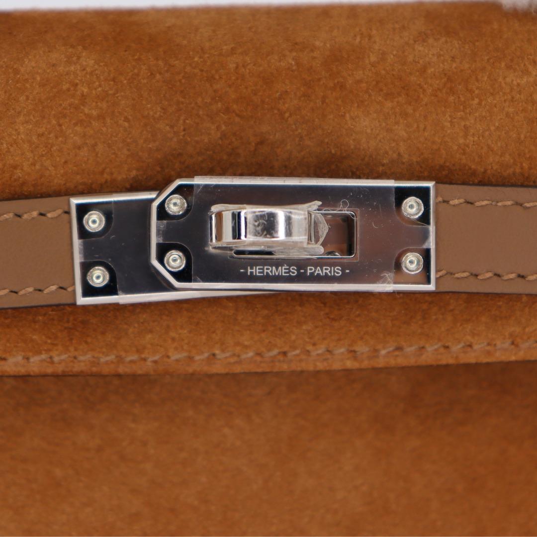 Women's Hermès Kelly Mini Teddy Plush Shearling Chamois/Ecru/Alezan Palladium Hardware For Sale