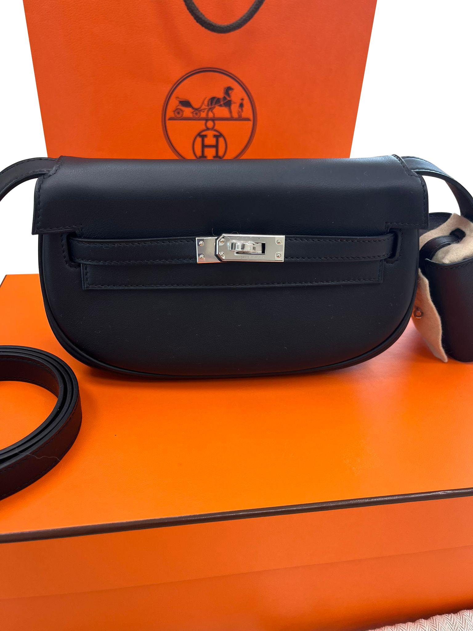Hermes Kelly Moove Black Swift Calfskin Leather Palladium Hardware Handbag For Sale 7