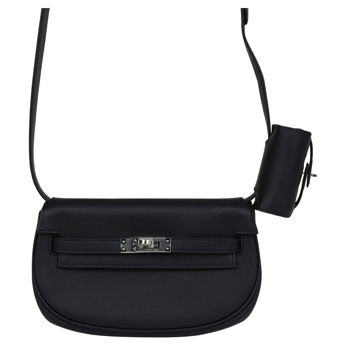 Hermes Kelly Moove Black Swift Calfskin Leather Palladium Hardware Handbag