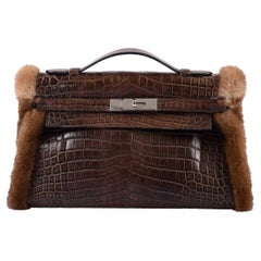 Hermès Kelly Muff Matte Havane Nilo Crocodile & Mink Bag with Palladium Hardware