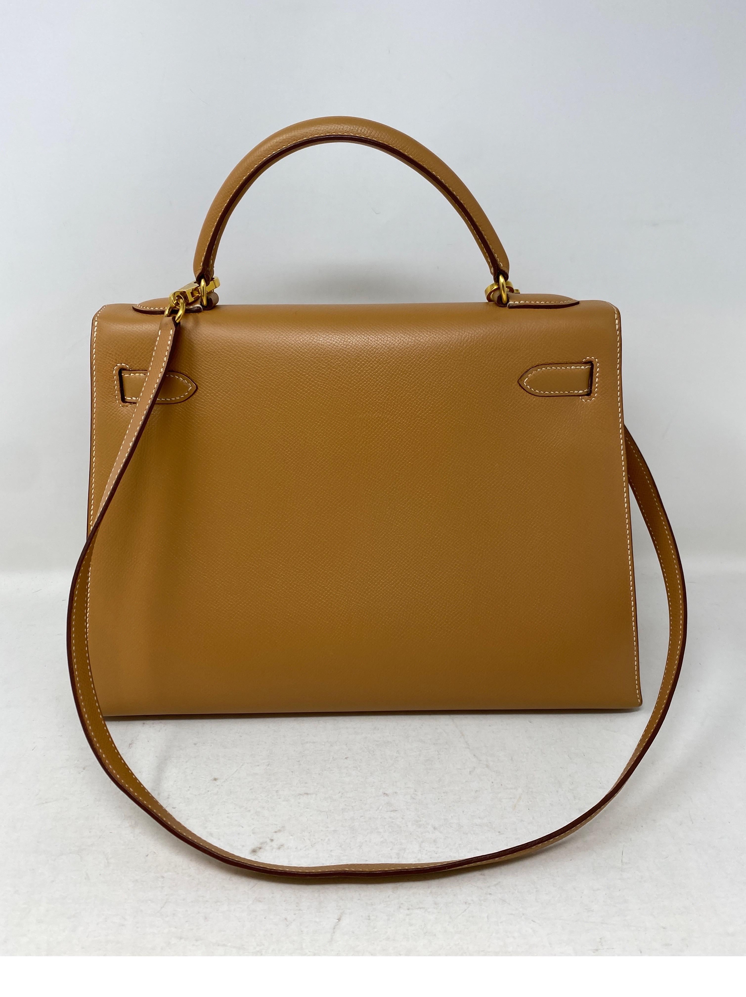 Brown Hermes Kelly Natural 32 Sellier Bag 