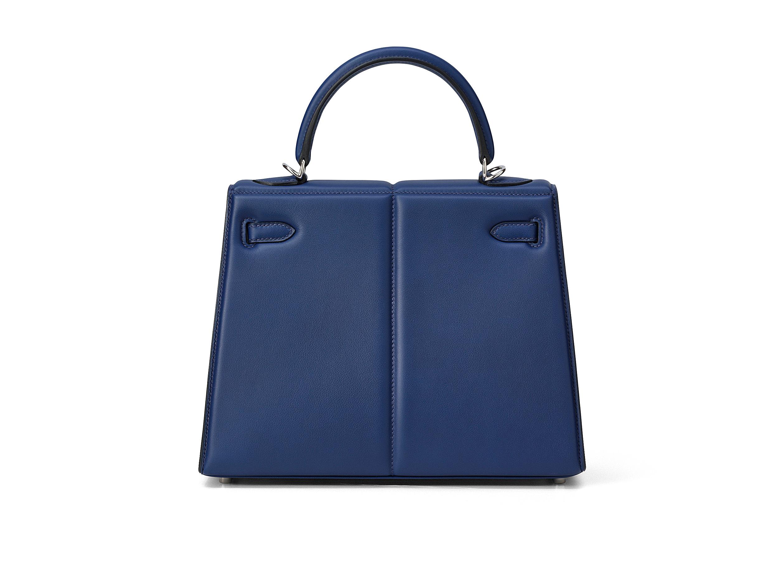 Violet Hermès Kelly Padded 25 Bleu Saphire Swift Palladium Hardware en vente