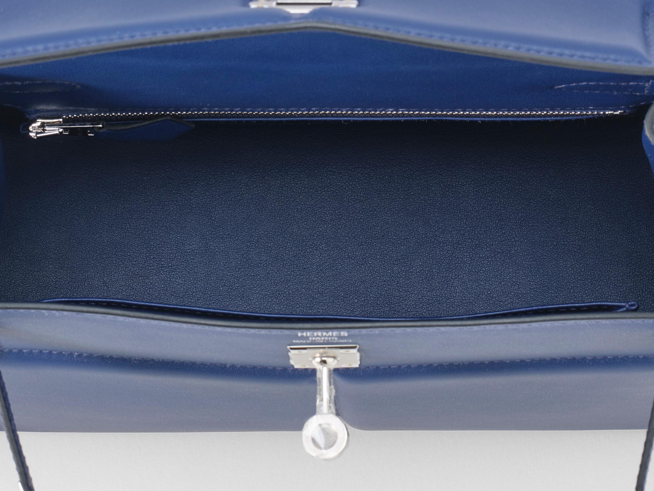 Hermès Kelly Padded 25 Bleu Saphire Swift Palladium Hardware For Sale 3