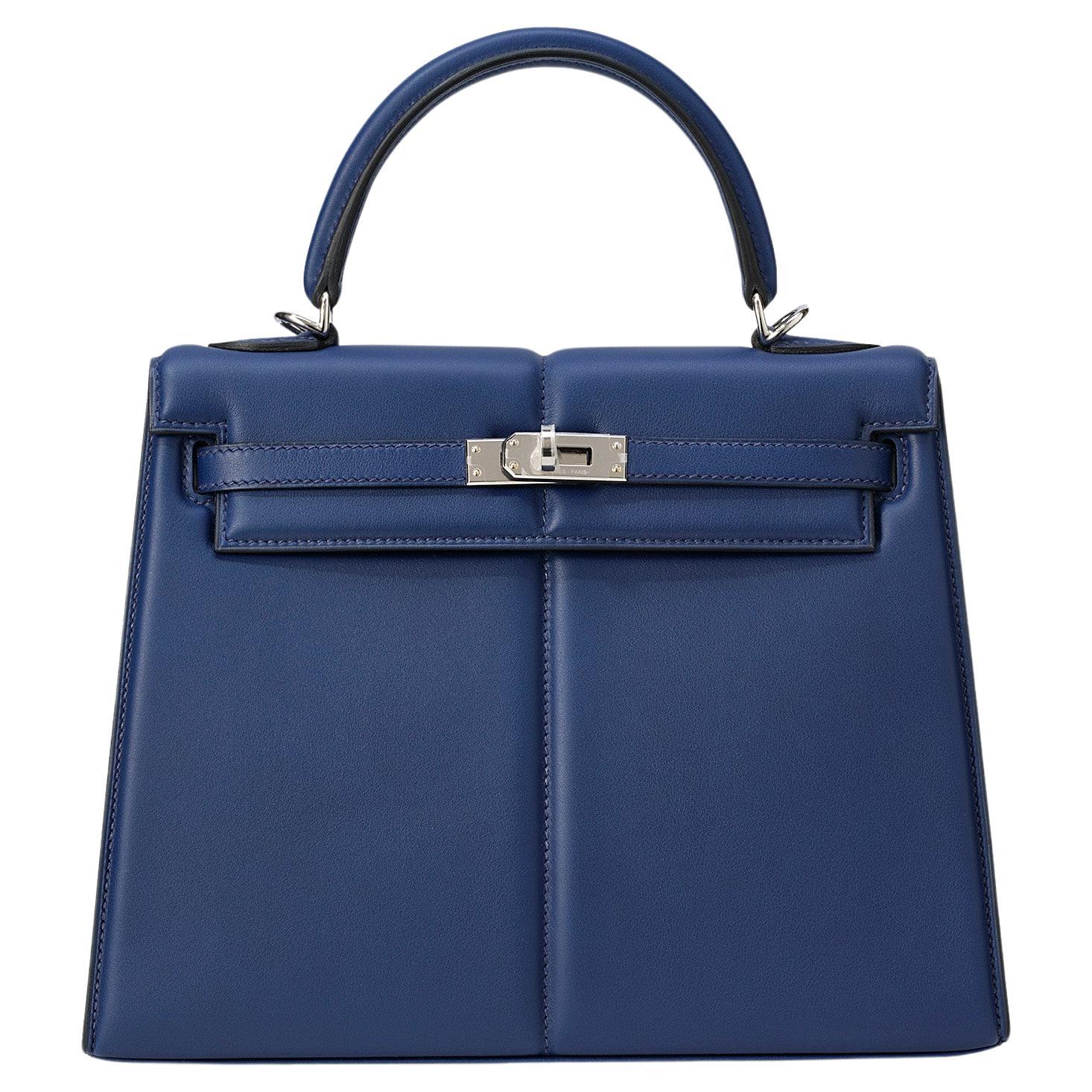 Hermès Kelly Padded 25 Bleu Saphire Swift Palladium Hardware en vente