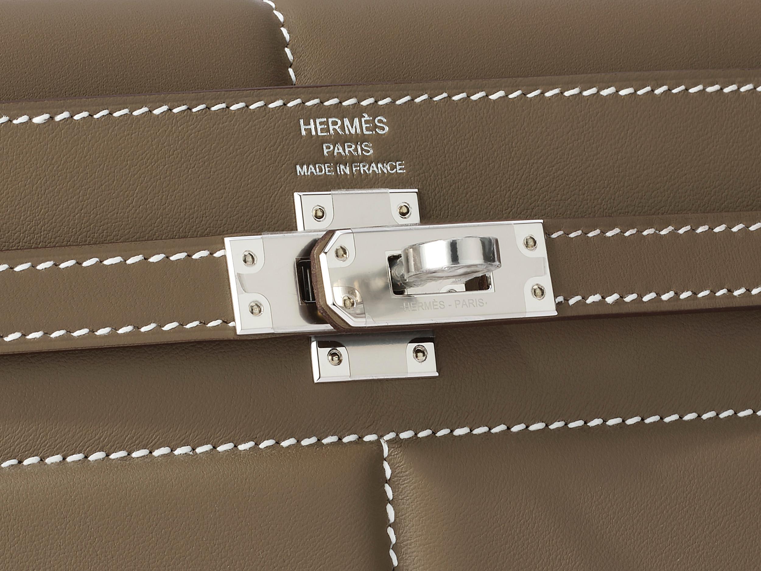 Hermès Kelly Padded 25 Etoupe Swift Palladium Hardware In Excellent Condition For Sale In Berlin, DE