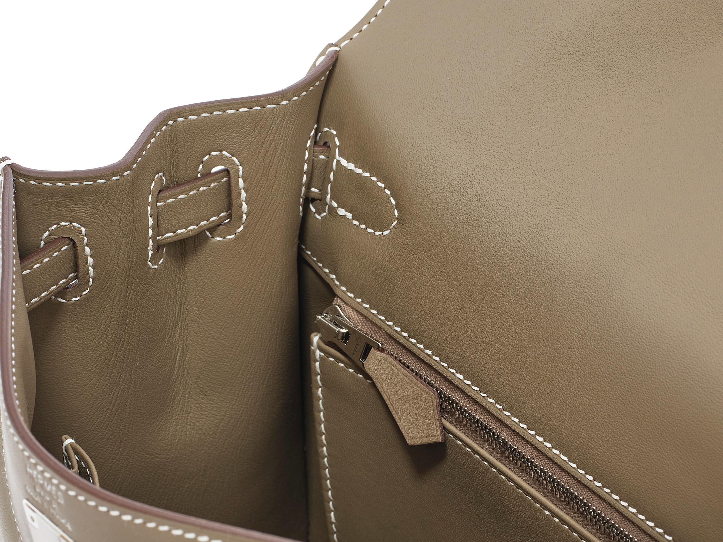 Hermès Kelly Padded 25 Etoupe Swift Palladium Hardware en vente 1